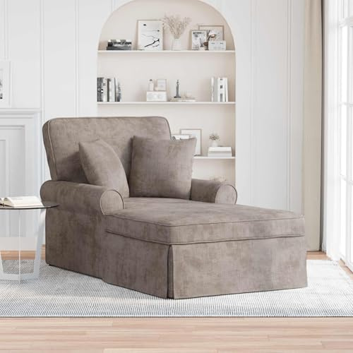 faucqel Chaiselongue sand med kjol och kudde 157 x 91 x 91 cm ARES polyester vardagsrum solstol relaxstol recamiere sovfåtölj soffa bäddsoffa
