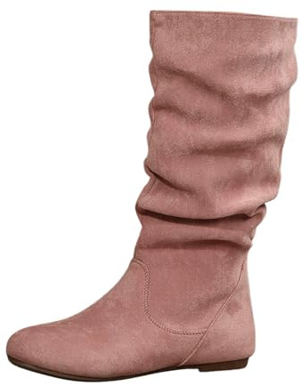 HTNEDNST Stivali da cowboy estivi da donna, a mezza altezza, con tacco a blocco, stivaletti estivi western, stivaletti classici, in pelle scamosciata, stivali da equitazione, stivaletti western