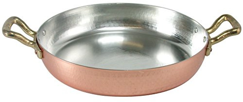 Pentole Agnelli ALCM110M36 Tegame in Rame Stagnato con 2 Maniglie in Ottone, 36 cm