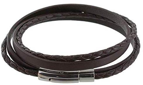 LES POULETTES BIJOUX - Bracelet Homme Cuir Deux Liens Plat et Tréssé Rond - Classics