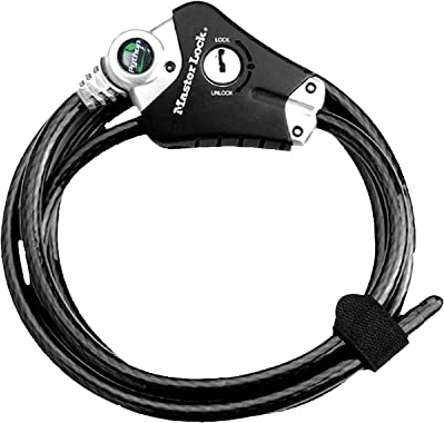 Master Lock Damen, Verstellbares Kabelschloss mit Schüsselschloss - Ideal für Sportausrüstung, Werkzeuge und Gartenmöbel, Schwarz, 1 cm Durchmesser (Kabel einstellbar von 30 cm bis 1,8 m)