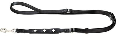 HUNTER Verstellbare Hundeführleine SWISS, Farbe: schwarz, weiches Rindsleder, schweizer Kreuz, elegante Optik, 3-fache Verstellmöglichkeit, komfortabel, Made in Germany, Größe: 13/200