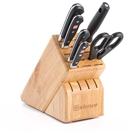 WÜSTHOF Classic Seven Piece Knife Block Set | 7-Piece German Knife Set | Precision Forged High Carbon Stainless Steel Kitchen Knife Set with 15 Slot Wood Block – Model 7417