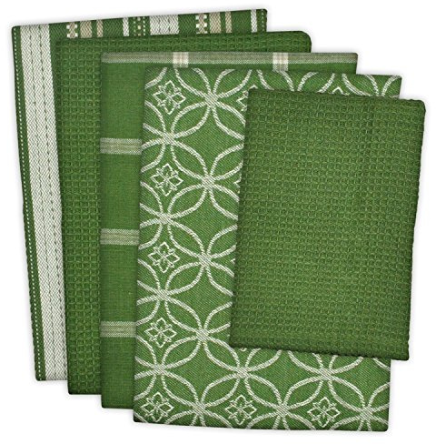 DII Lot de 5 torchons de Cuisine Assortis, torchons en Tissu de 45,7 x 71,1 cm et 33 x 33 cm, Couleur Vert Sauge