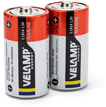 Velamp LR14/2BP, 2 Batterie LR14 Alcalina, batteria mezza torcia, Rosso, Set di 2 Pezzi