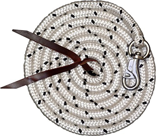 Amesbichler Reitsport Bodenarbeitsseil 3,2 m Bodenleine Führseil mit Bull Snap Pferdeausbildungsstrick Western Rope für Horsemanship und Bodenarbeit weiß/schwarz