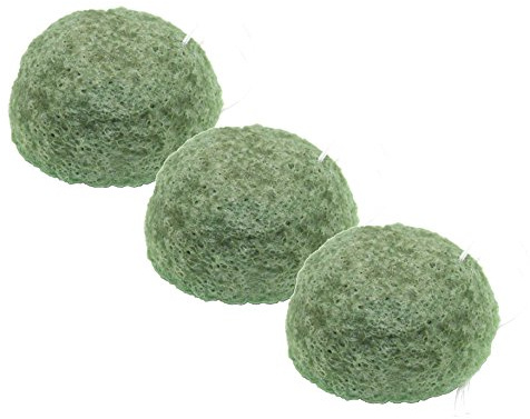Konjac Sponge Green Tea Pack of 3 by Our Earth's Secrets 100% Natural Handmade in Japan Exfoliating Deep Cleaning Facial Sponge