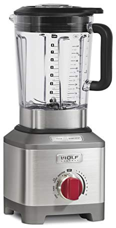 Wolf Gourmet Pro-Performance Blender, 64 oz Jar, 4 program settings, 12.5 AMPS, Blends Food, Shakes and Smoothies, Red Knob, Stainless Steel (WGBL200S)