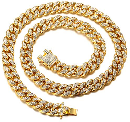 Halukakah Goldkette für Männer Iced Out,14/20MM Herren 18 Karat Echt Vergoldet/Platin Weißgold Diamant Kubanische Kette Miami Halskette Armband mit Geschenkbox