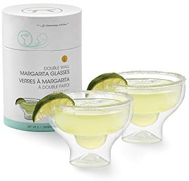 Outset Stemless Margarita Glasses Double Wall, Borosilicate Glassware, Set of 2