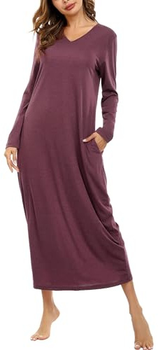Sykooria Chemise de Nuit Femme Manche Courte & Long en Coton Doux Robe de Nuit Ourlet à Volants Grande Taille,L,A-rouge