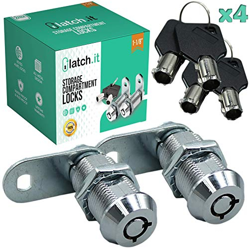 LATCH.IT Wohnmobil-Aufbewahrungsschlösser, 3,8 cm, 2 Stück, Wohnmobil-Aufbewahrungs-Türriegel, Utility-Nockenschloss mit 4 Schlüsseln, 100 % Metall, Wohnmobil-Fachschlösser, überprüfen Sie vor dem