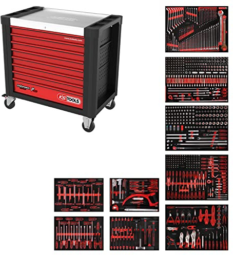 KS Tools 830.9706 PERFORMANCEplus XL-Werkstattwagen P30 mit 8 Schubladen, bestückt mit 706 Werkzeugen in 9 Einlagen für 7 Schubladen