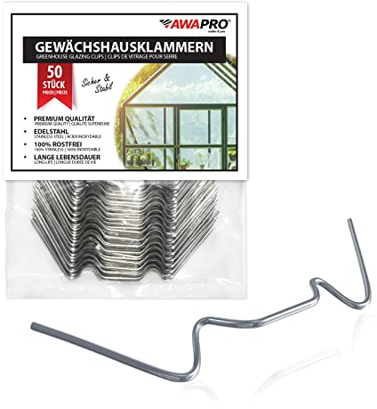 50 Stück AWAPRO Gewächshausklammern Edelstahl für Gewächshaus - Rostfreie Klammern - 1,6mm Starker Halt