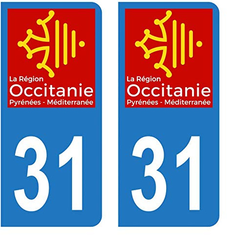 Autocollant Stickers plaque immatriculation voiture auto département 31 Haute-Garonne Logo Région Occitanie