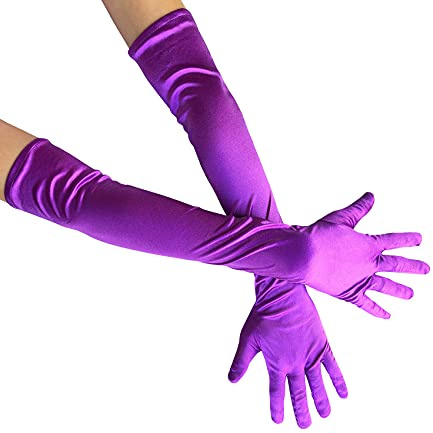 Guantes largos de fiesta de ópera para mujer, guantes de satén de los años 20 y 20, longitud al codo para vestido de noche de novia, boda y baile, W-G-1, Púrpura, Talla única