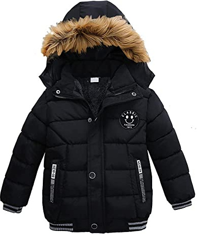 Kappor Päls Varm Barn Pojkar Baby Skiddräkt Dunjackor Huven Långärmad Jacka Varm 1-5 år (Svart, 1 år)