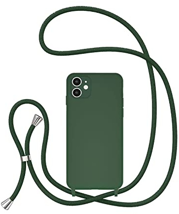 UEEBAI Cordon de Coque pour iPhone 11 6.1 inch, Étui en Silicone Liquide avec Charge sans Fil, Réglable Lanyard Case Bandoulière Détachable TPU Bumper Cover Housse de Protection Antichoc - Vert