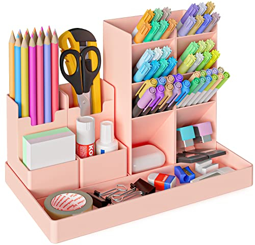 Withosent Stiftehalter Schreibtisch, 5 Stück Frei Kombinierbarer Stiftebox Kinder aus Plastik, Multifunktionaler Schreibtisch Organizer, Stifteköcher für Stifte Büro Zuhause Schule (Rosa)