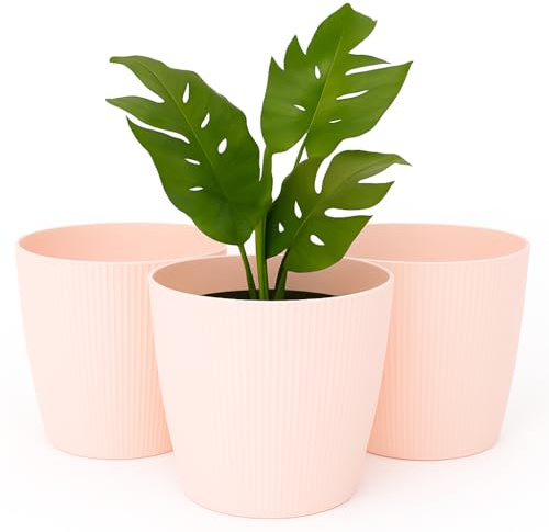 Home Garden Ornaments Blumentopf Set 3er – Kunststoff Übertopf, geriffeltes Design, modern & dekorativ, für Zimmerpflanzen (13,5 cm, Beige)