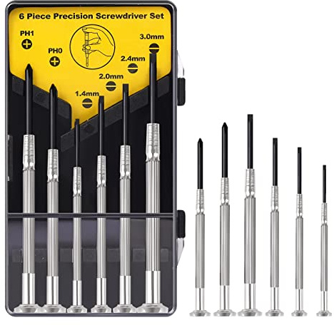 6PCS Mini Precision Screwdriver Set, XAQISHIRE Small Screwdriver Kit with 6 Different Size Flathead and Phillips Screwdrivers, Ideal For Watch, Jewelers, Eyeglass, Toys, Computer, Electronic Repairs
