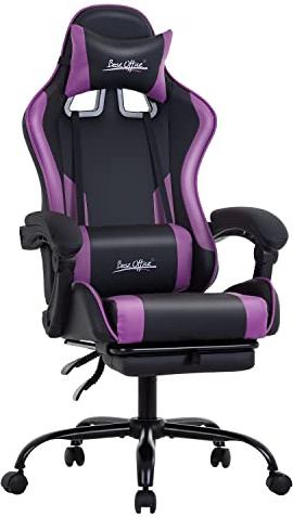 Spelstol kontorsstol skrivbordsstol med fotstöd ländryggsstöd nackstöd armstöd uppgift rullande ergonomisk E-sport justerbar PC-spelstol (lila)