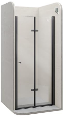 i-flair Mila Duschtür 96x195 cm – Nischentür aus Klarglas, Falttür mit schwarzen Aluminiumprofilen, 6 mm ESG Sicherheitsglas, Nano, Hebe-Senkmechanismus, Verstellbereich 96–99,5 cm, DK822