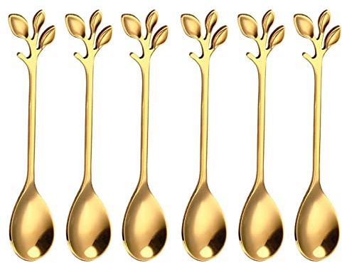 6 Stücke Edelstahl Löffel Teelöffel Kaffeelöffel Eislöffel Kuchenlöffel Dessert Löffel Kleine Löffel Glänzend und Hochglanzpoliert Spülmaschinenfest (Golden)