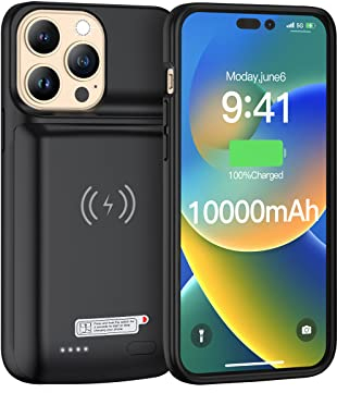 NEWDERY Akkuhülle für iPhone 14 & 14 Pro 10000 mAh Qi Wireless Charging Case, Sync-Daten unterstützt, erweitertes wiederaufladbares Ladegerät Akkupack für iPhone 13/13 Pro iPhone 14/14 Pro (6,1 Zoll)
