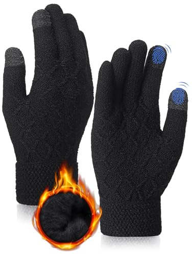 MELLIEX Touchscreen Winterhandschuhe, Fleece Handschuhe Damen Herren Strickhandschuhe Warme Fingerhandschuhe für Outdoor Sport, SMS - Schwarz