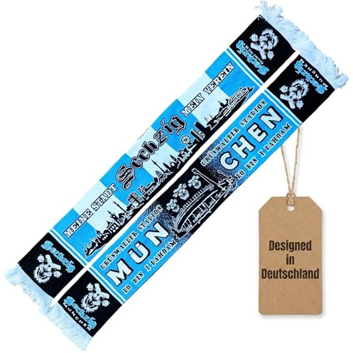 Generisch München Schal Skyline 3, Stadion – Wende-Design mit Löwenmotiv (Strickschal in HD-Technik 145 x 20 cm)