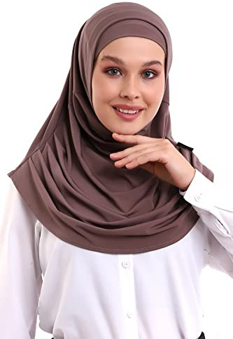 ihvan online, Muslimsk hijab för kvinnor, redo att bära, mjuk, lätt och bekväm huvudduk, nackbandana långa halsdukar, BRUN, En Storlek