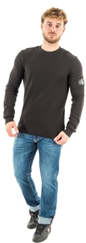 Calvin Klein Jeans Maglietta Maniche Lunghe Uomo Badge Waffle LS Tee Basic, Nero (CK Black), M