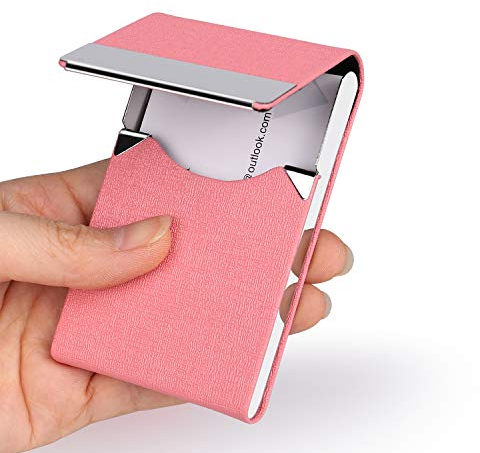 JuneLsy Visitenkartenetui – Professionelles PU-Leder Visitenkartenetui Metall Namenskartenhalter Tasche Visitenkartenträger für Frauen mit Magnetverschluss (Pink-JG)