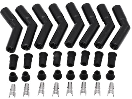8 sets packs SHLPDFM Spark Plug Boots 8mm Black 45-Deg 135* Angled Ignition High Temp Ceramic Spark Plug Wire Boot Terminal