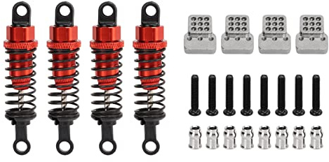 Tissting 4 Stück 64mm/2.5 Zoll RC Auto Stoßdämpfer Aluminium Legierung Material Stoßdämpfer Dämpfer mit Stoßdämpferhalterung für WPL RC Car Upgrade Teile(Rot)