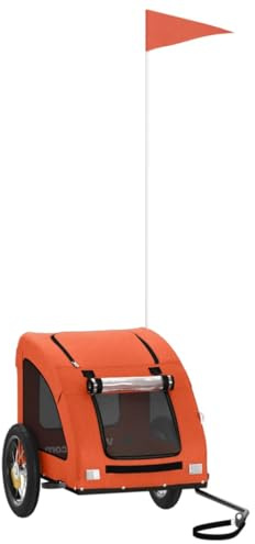 vidaXL Remorque de Vélo pour Animaux de Compagnie, Chariot à Vélo pour Chien avec Roues, Poussette de Chien, Orange Tissu Oxford et Fer