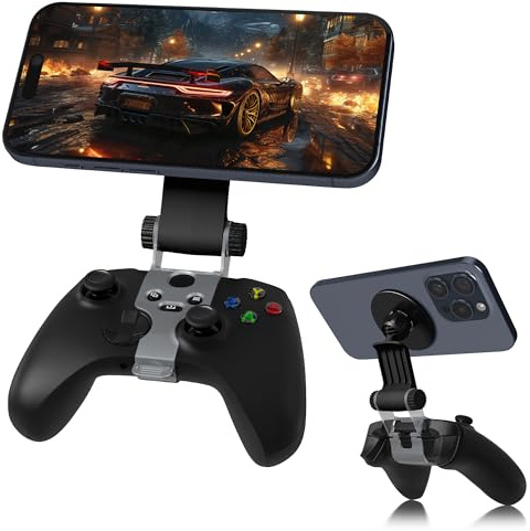 Telefonstativklämma för magnetisk styrenhet, kompatibel med Xbox Series X/S-kontroller, justerbart Mag-säkert stativ, fjärrspel streaming telefontillbehör - svart