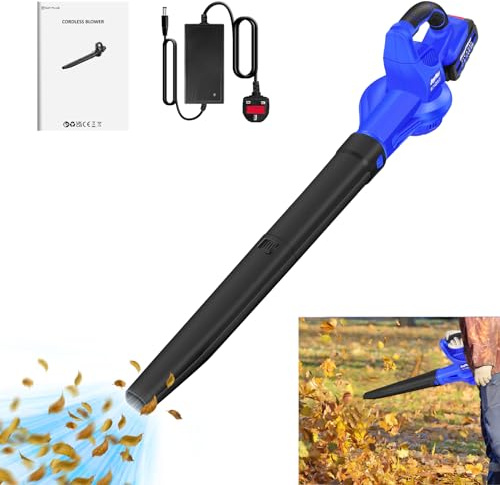 Aspiratore e soffiatore di foglie a Batteria, Velocità Aria 180 km/h, Souffleur de Feuilles Sans Fil con 4.0 Batteria e Caricabatterie, per Foglie Giardino, Trucioli Legno