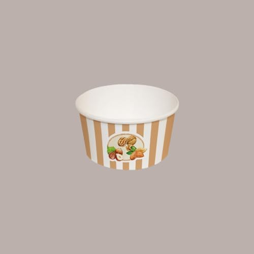 Lucgel Becher Eisbecher Papier groß 200 cc - Grafik Fruits & Stripes Haselnuss, Zellulosefaser 100%, recycelbar - 200 Stück -