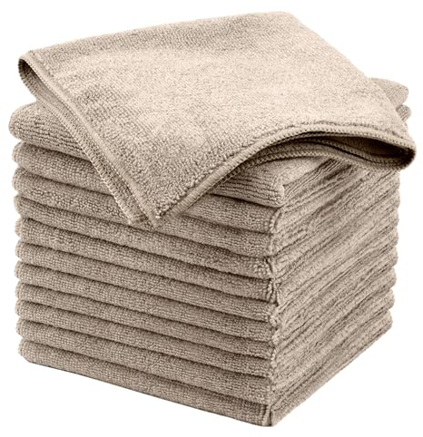 MR.SIGA Microfibre Cleaning Cloth, All-Purpose Surface Microfibre Towel, Streak Free Reusable Kitchen Towel for Kitchen, House,Bathrooms, Car,Motorbike Pack of 12, Wheat, 32 x 32 cm(12.6 x 12.6 inch)…