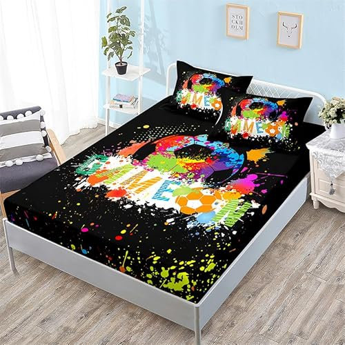Sabanas 90X190 Fútbol En Color Bedding Juego De Sabanas 3 Piezas - Poliéster Microfibra Cepillada Funda Colchon - Hipoalergenica Juego De Sabanas - 2 Fundas De Almohada