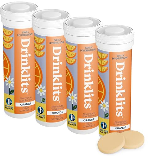Drinklits Orange Daily Electrolyte Hydration Tablets (4) Tube Bundle | 0g Sugar – Natural Sports Drink – Great Taste | 4 Pack (40 Servings)