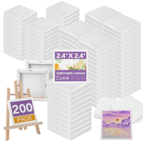 ESRICH Mini-Leinwände zum Malen, Mini-Leinwand, Großpackung mit 200 Stück, 6,1 x 6,1 cm, 1,2 cm Profil, kleine quadratische Leinwand, leere Leinwände sind ideal für Schulprojekte und Kindergeburtstage