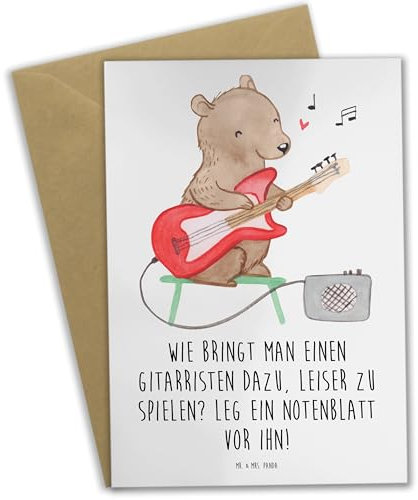 Mr. & Mrs. Panda Grußkarte Gitarren Trick - Geschenk, Musikinstrument-Spaß, Freude, leiser spielen, Musikzimmer, Musiker-Humor, Profimusiker, Geschenkideen, Musikliebhaber, Klänge, Kreativität