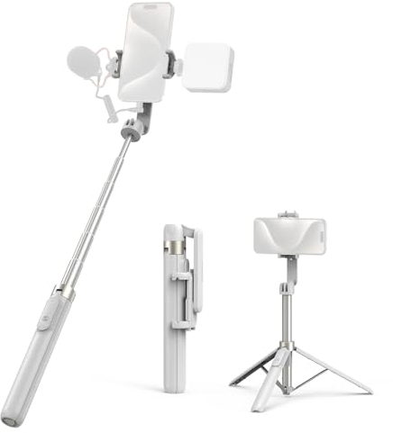 SMALLRIG Telefonstativ mit Fernbedienung, 130cm Tragbarer Selfie-Stick für iPhone/Android, Kompaktes Stativ mit Blitzschuh und 1/4-20 Screw für Videoaufnahmen, Reisen, Vlogging, ST-25 Weiß - 4730
