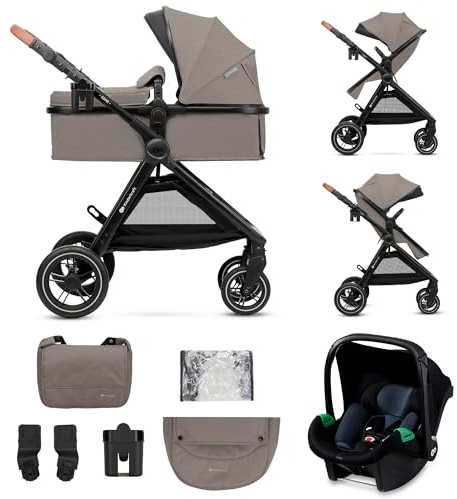 Kinderkraft ESME Carrito bebé 3 en 1 Set, con Portabebés Mink PRO I-Size, Sistema de Viaje, Cochecito para Bebé, Cochecito, Plegable, para Recién Nacido hasta 4 Años, Beige