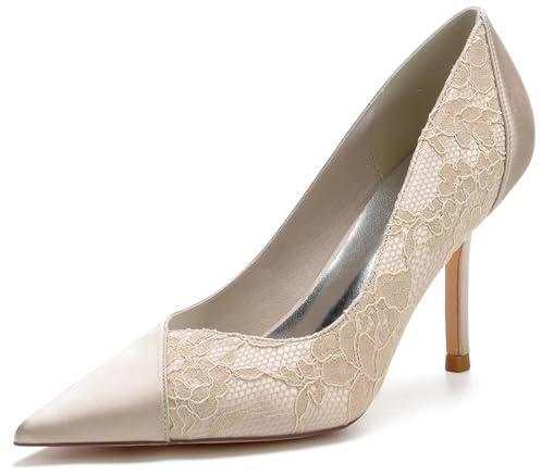 MINITOO Comode scarpe da sposa da donna con tacco a centesimo schiusa matrimonio sera décolleté MY006, My006 Champagne 8 5 cm tacco, 39 EU