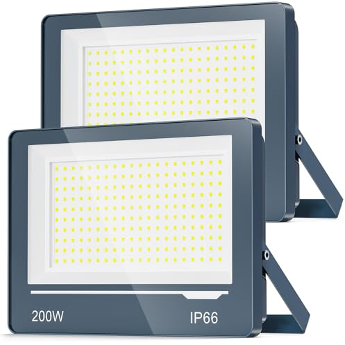 TOPAUBUB Focos LED Exterior 200W 20000LM 2 Piezas - Focos de Proyector LED Exterior Potente 6500K Blanco Frio IP66 Impermeable para Jardin Patio