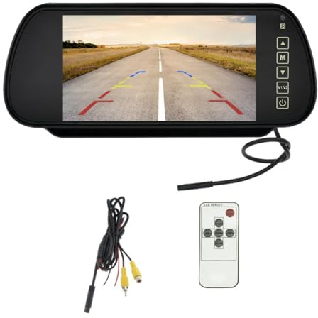 yasoe Monitor de Espejo LCD para Coche de 7 Pulgadas, Pantalla de Estacionamiento, Asistencia de Visualización Automática para Cámara de Visión Trasera y Marcha Atrás